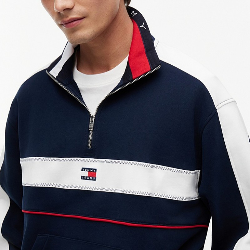 Μπλούζα με μακρύ μανίκι και φερμουάρ 1/4 TJM Cblock Blue Tommy jeans