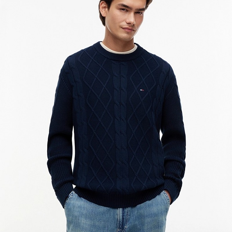 Πλεκτό πουλόβερ flag cable knit Blue Tommy jeans