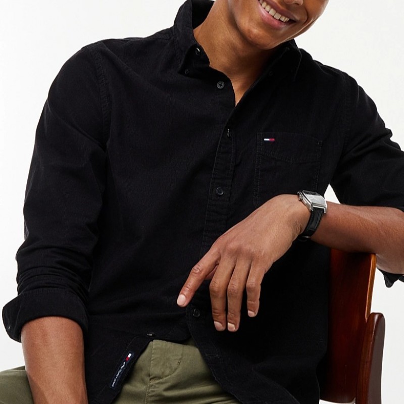 Πουκάμισο κοτλέ Regular Fit Button-Down Corduroy Black Tommy jeans
