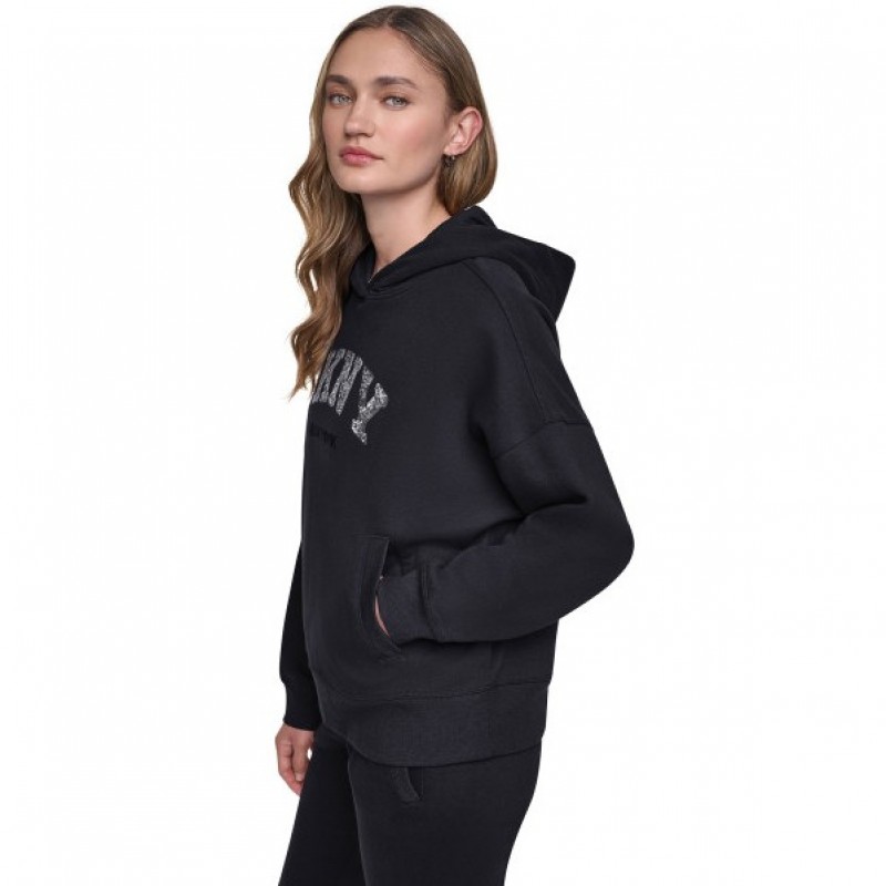 Φούτερ με κουκούλα Black DKNY