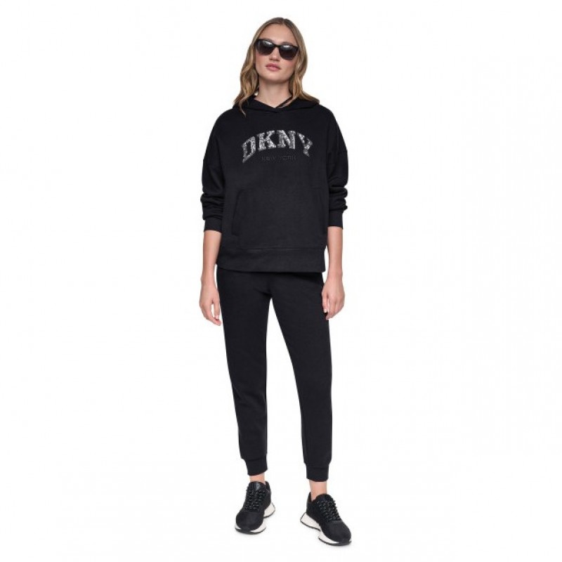 Φούτερ με κουκούλα Black DKNY