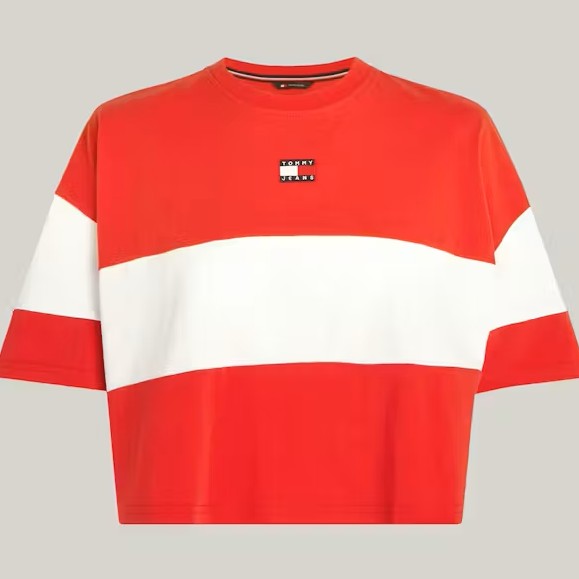 Μπλούζα με κοντό μανίκι κρόπ TJW CBLK Badge Red Tommy jeans