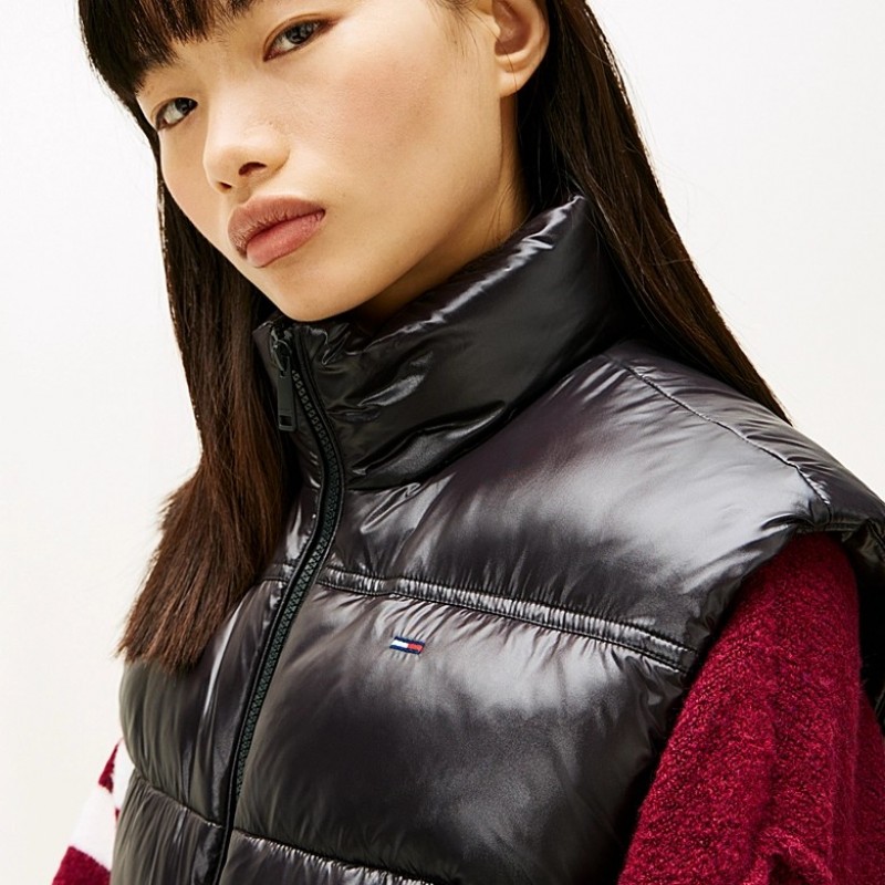 Μπουφάν αμάνικο Puffer vest shiny Black Tommy jeans
