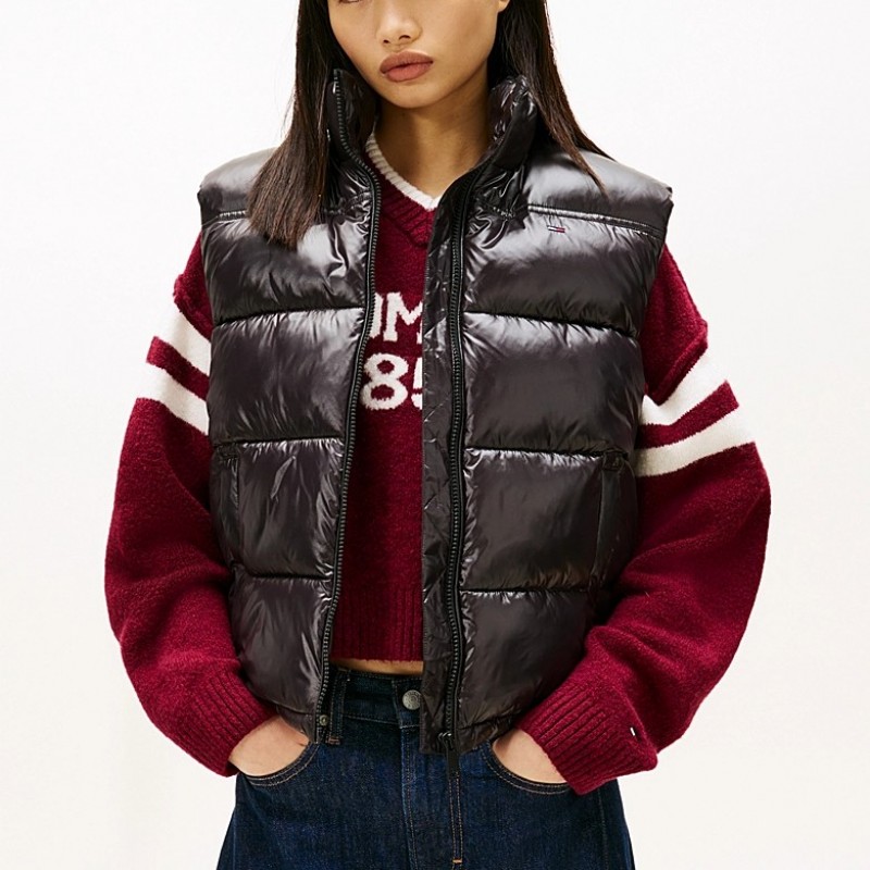 Μπουφάν αμάνικο Puffer vest shiny Black Tommy jeans