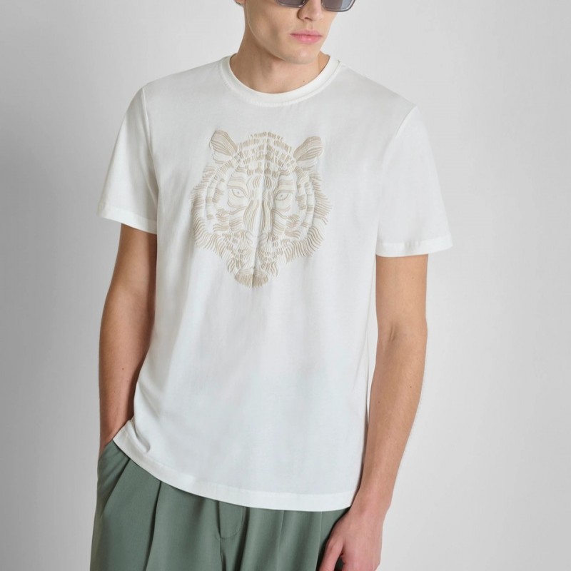 Μπλούζα με κοντό μανίκι Jersey Tiger print White Antony Morato