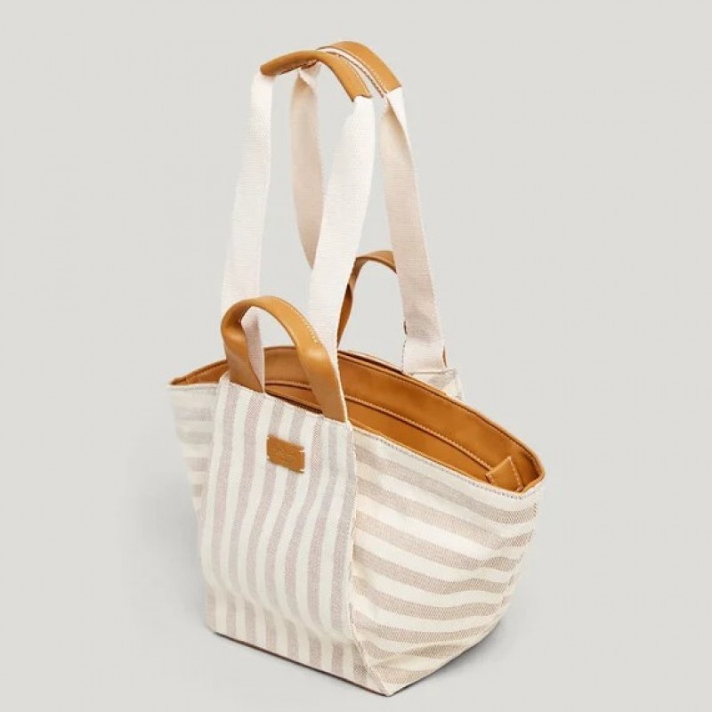 Τσάντα γυναικεία με ρίγες Niza Beige Pepe jeans