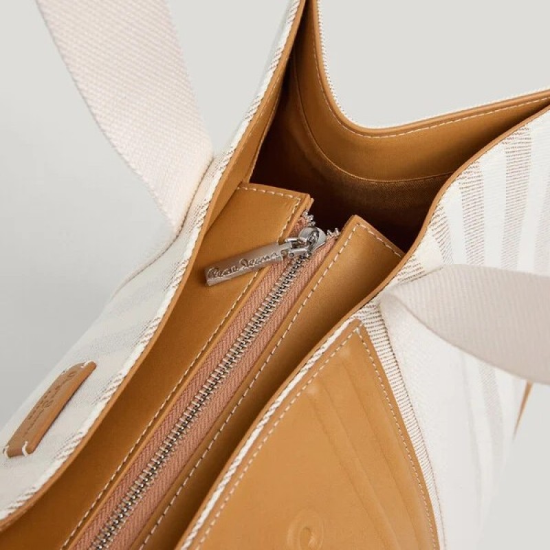 Τσάντα με ρίγες shopping Niza Beige Pepe jeans