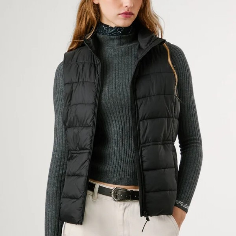 Μπουφάν αμάνικο Sally vest Black Pepe jeans