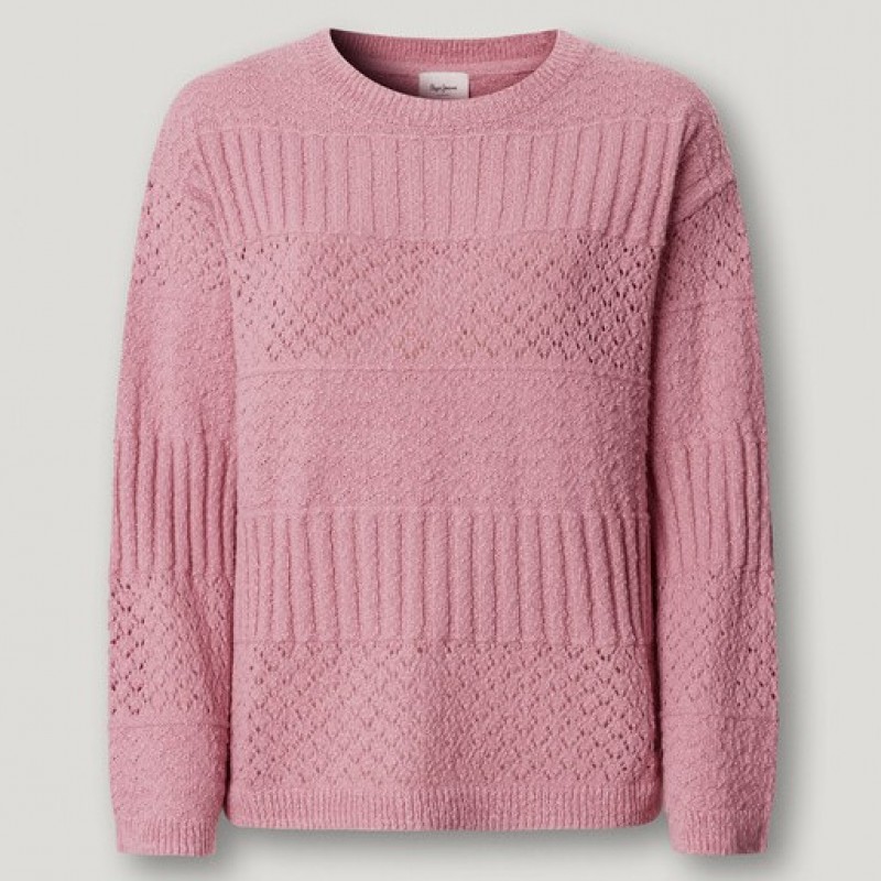 Μπλούζα πλεκτή crochet jumper Alaya Pink Pepe jeans