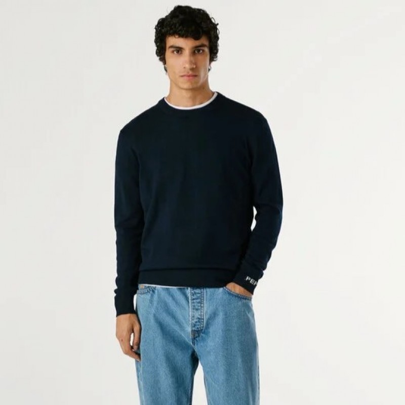 Πουλόβερ ανδρικό Andre crew neck Blue Pepe jeans