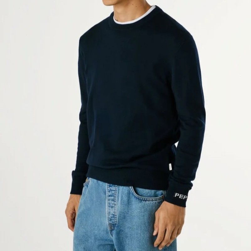 Πουλόβερ ανδρικό Andre crew neck Blue Pepe jeans