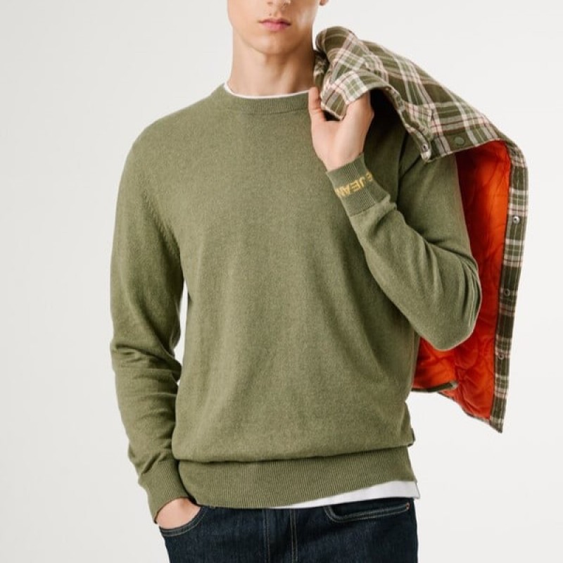 Πουλόβερ ανδρικό Andre crew neck Olive Pepe jeans	