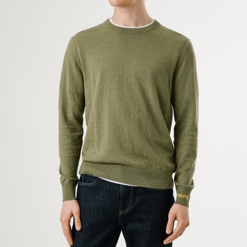 Πουλόβερ ανδρικό Andre crew neck Olive Pepe jeans	