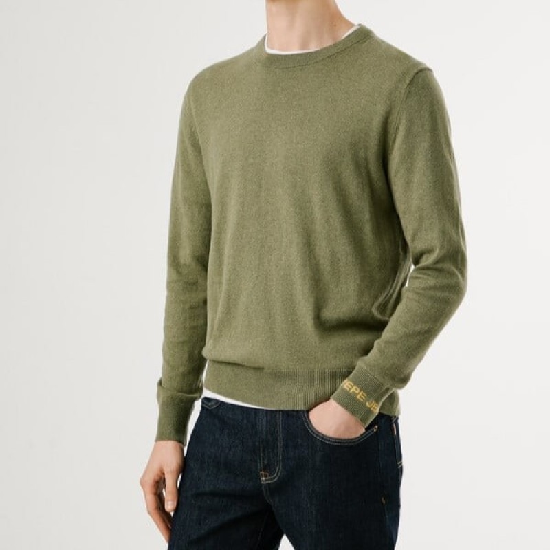 Πουλόβερ ανδρικό Andre crew neck Olive Pepe jeans	