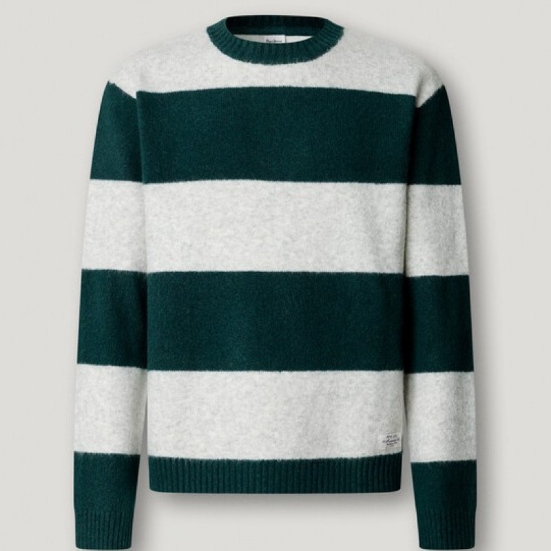 Πουλόβερ ανδρικό Deacon stripe crew Green Pepe jeans