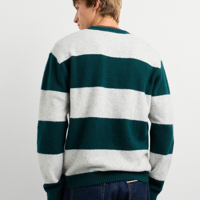 Πουλόβερ ανδρικό Deacon stripe crew Green Pepe jeans