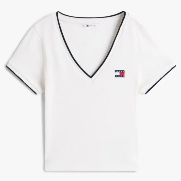 Μπλούζα με κοντό μανίκι TJW Slim Badge V-neck White Tommy jeans