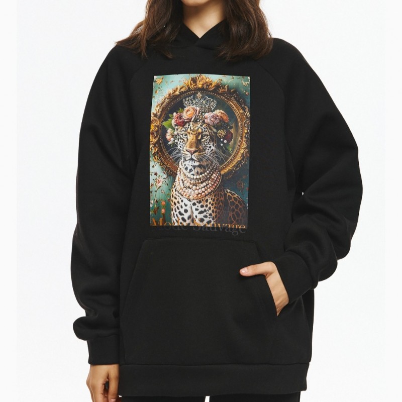 Μπλούζα φούτερ με Τύπωμα Τίγρη με Λουλούδια στο Κεφάλι Black De javu