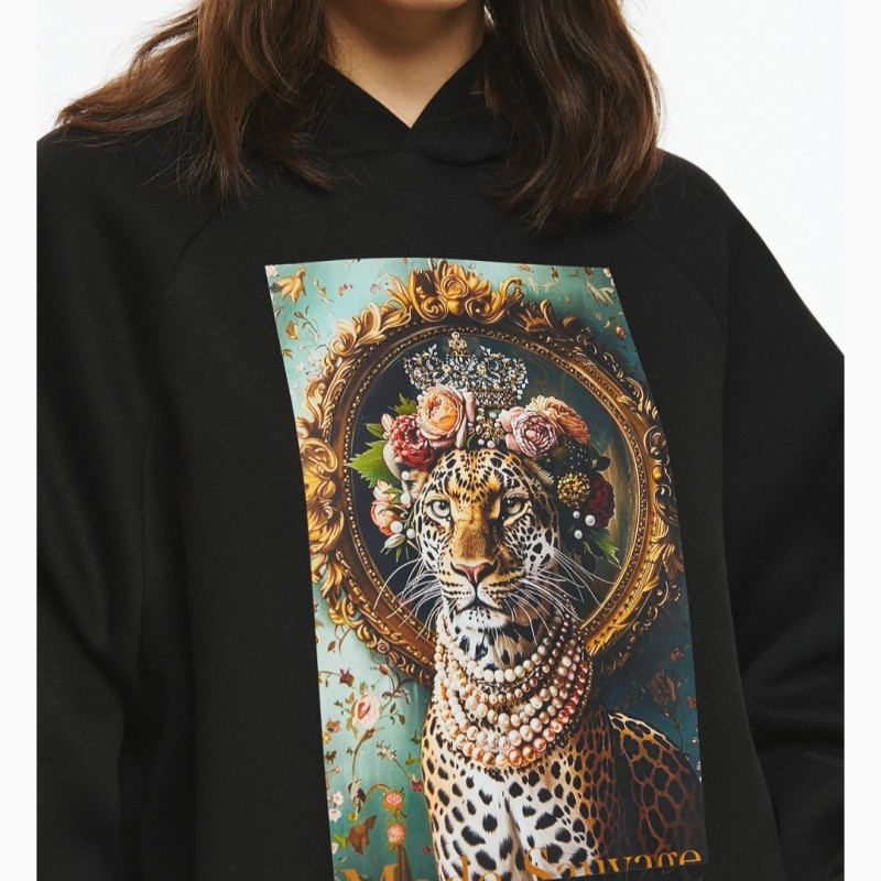 Μπλούζα φούτερ με Τύπωμα Τίγρη με Λουλούδια στο Κεφάλι Black De javu