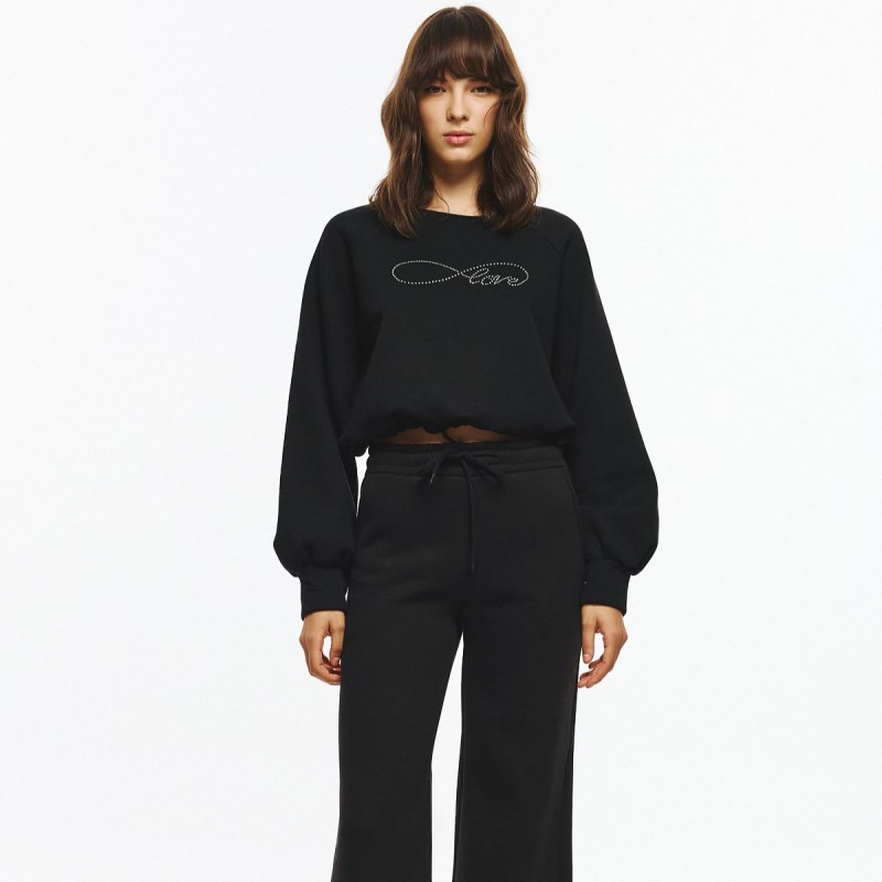 Μπλούζα Φούτερ Crop Top Love με Στρας unitee Black De javu
