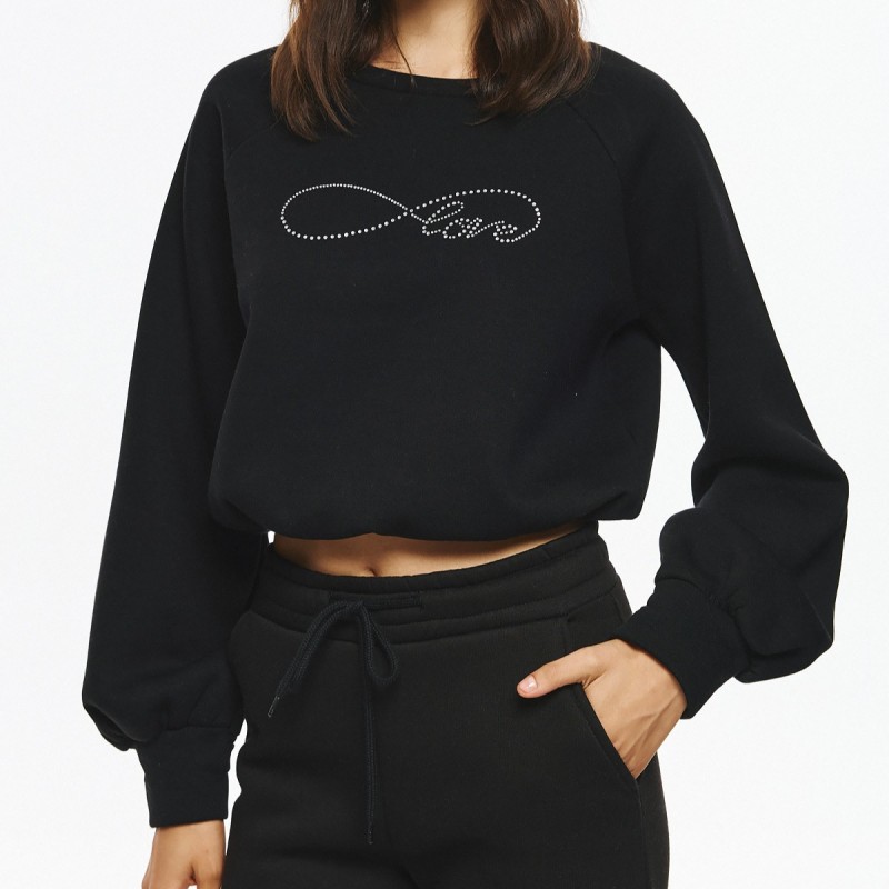 Μπλούζα Φούτερ Crop Top Love με Στρας unitee Black De javu