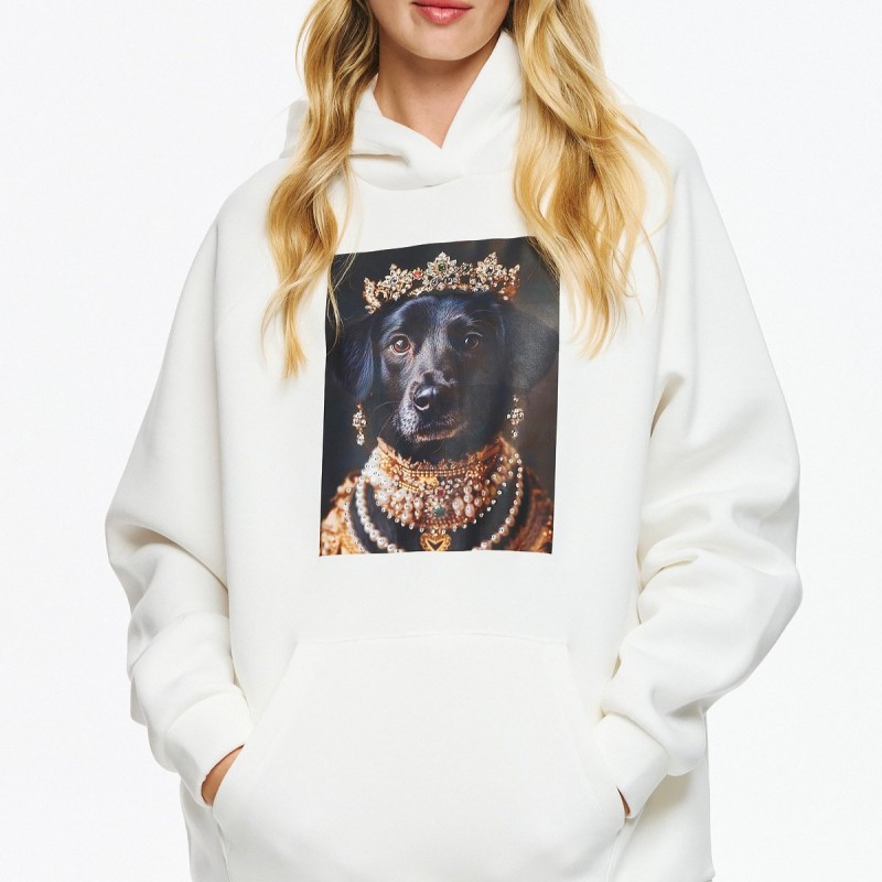 Μπλούζα Φούτερ με Τύπωμα Σκύλο με Κορώνα White De javu