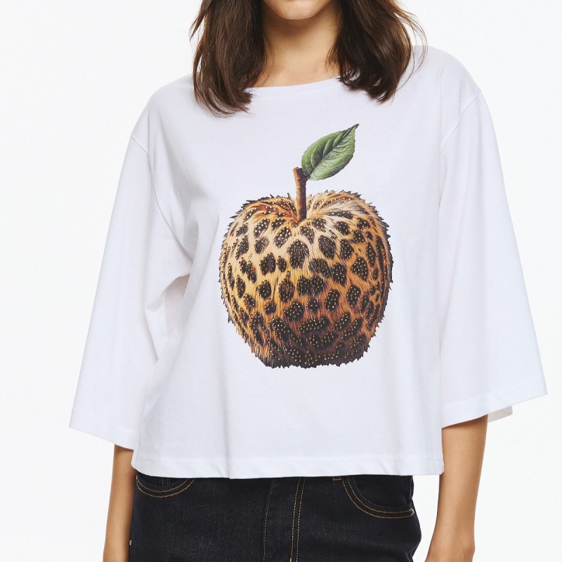 Μπλούζα με κοντό μανίκι με τύπωμα μήλο unitee White De javu