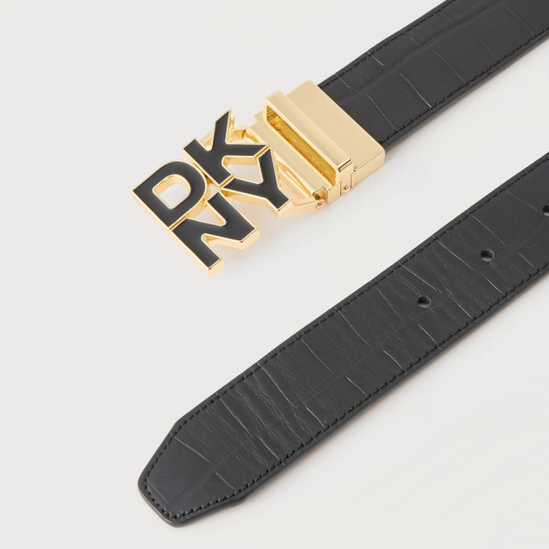 Ζώνη γυναικεία δερμάτινη reversible stacked Black/Gold DKNY