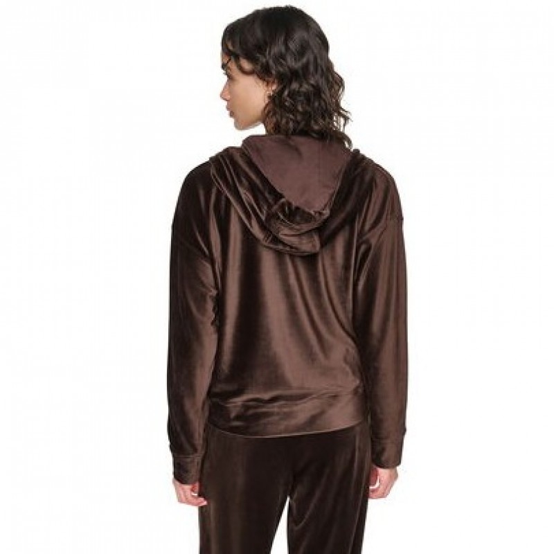 Ζακέτα γυναικεία με κουκούλα Brown DKNY
