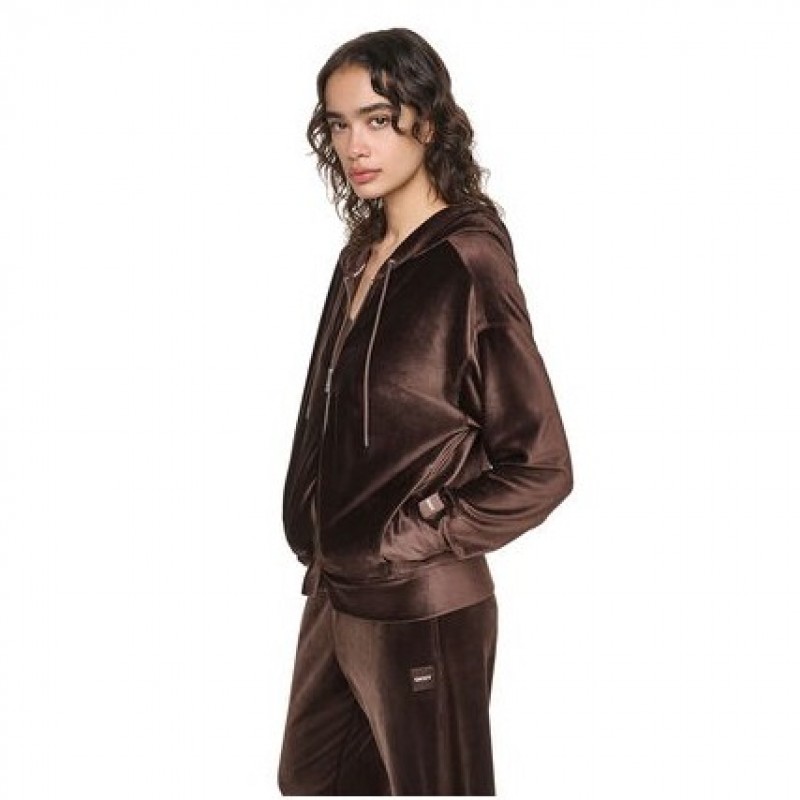 Ζακέτα γυναικεία με κουκούλα Brown DKNY