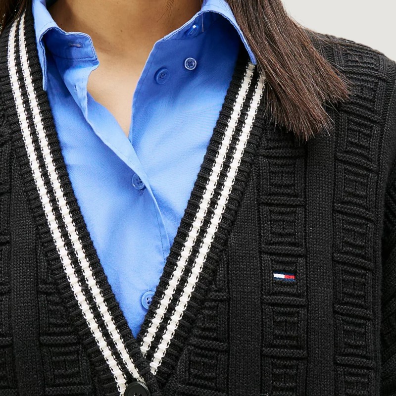 Ζακέτα πλεκτή TJW flag cable Black Tommy jeans