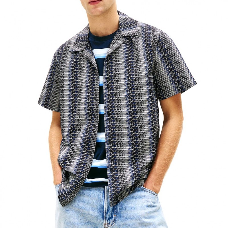 Πουκάμισο με κοντό μανίκι TJM AOP CAMP Black Tommy jeans