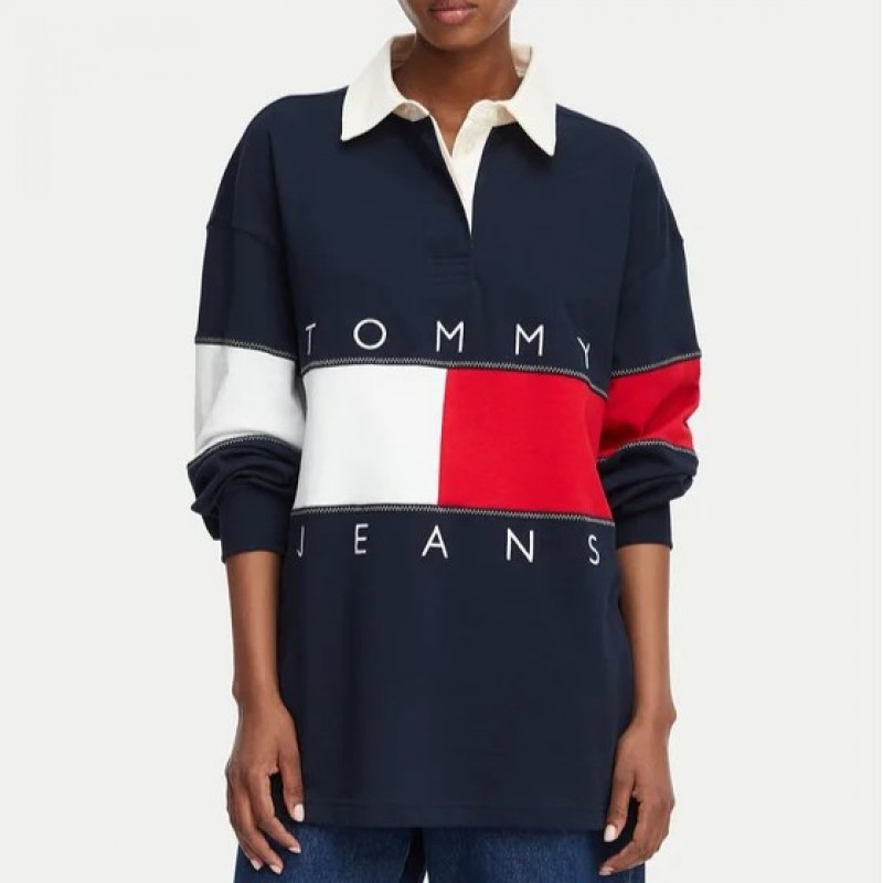 Μπλούζα Πόλο με μακρύ μανίκι OVS Flag Rugby Blue Tommy jeans