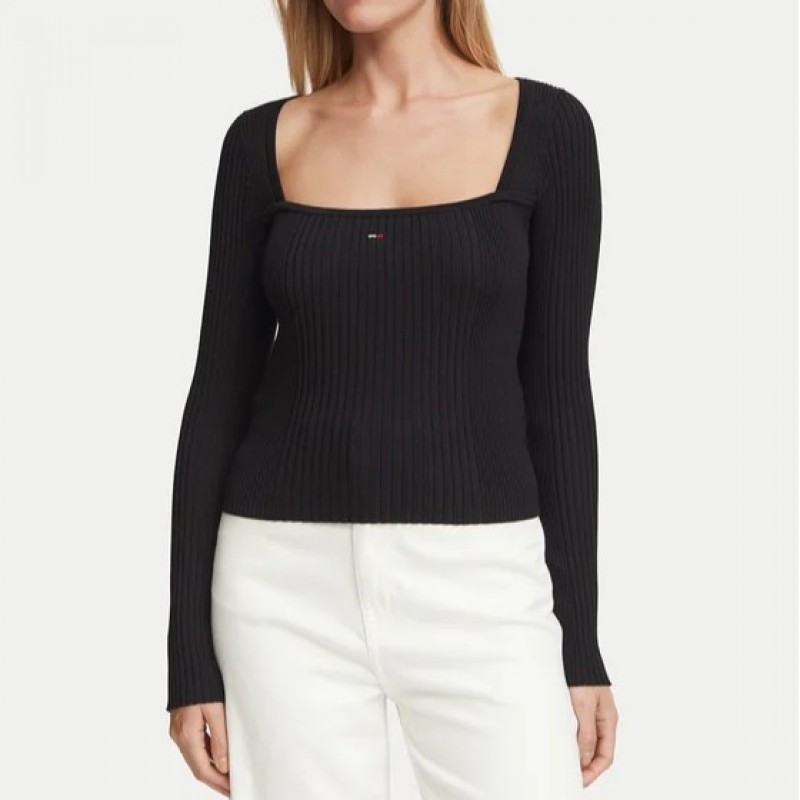 Μπλούζα με μακρύ μανίκι TJW Square neck sweater Black Tommy jeans
