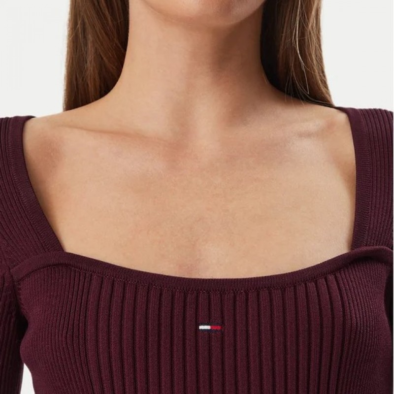 Φόρεμα μίντι bodycon sweater Bordeaux Tommy jeans
