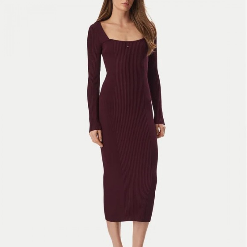 Φόρεμα μίντι bodycon sweater Bordeaux Tommy jeans