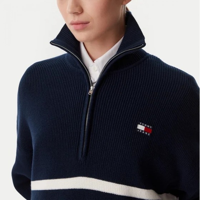 Μπλούζα πλεκτή TJW STRIPE QUARTER ZIP Blue Tommy jeans