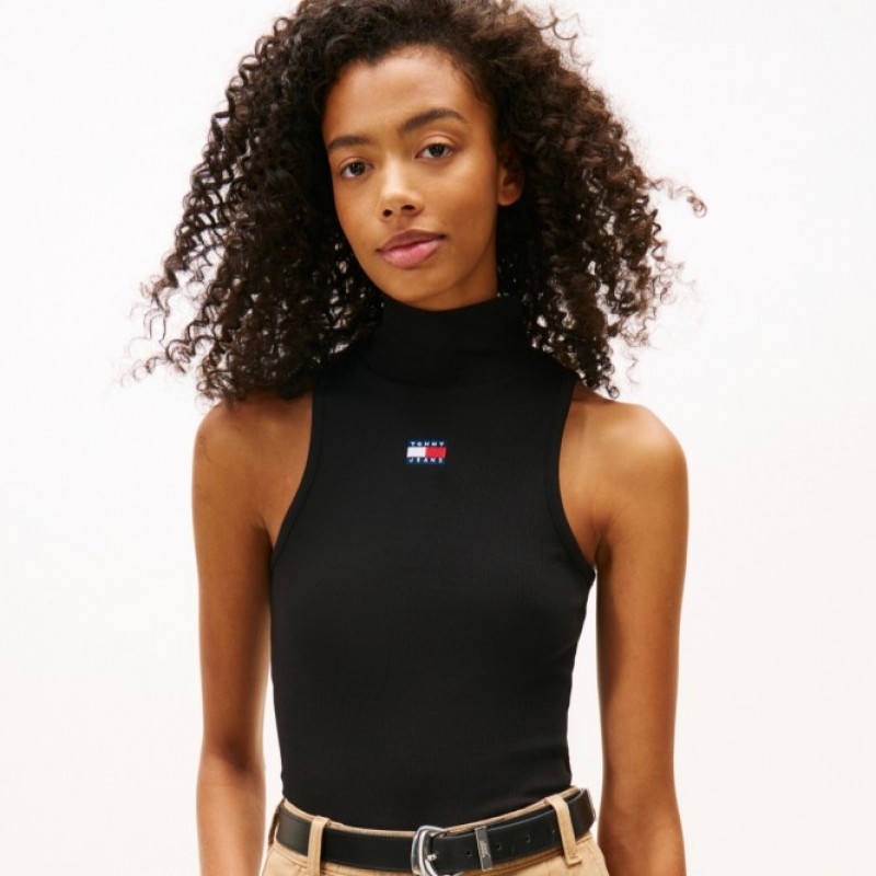 Μπλούζα αμάνικη slim badge rib tank Black Tommy jeans